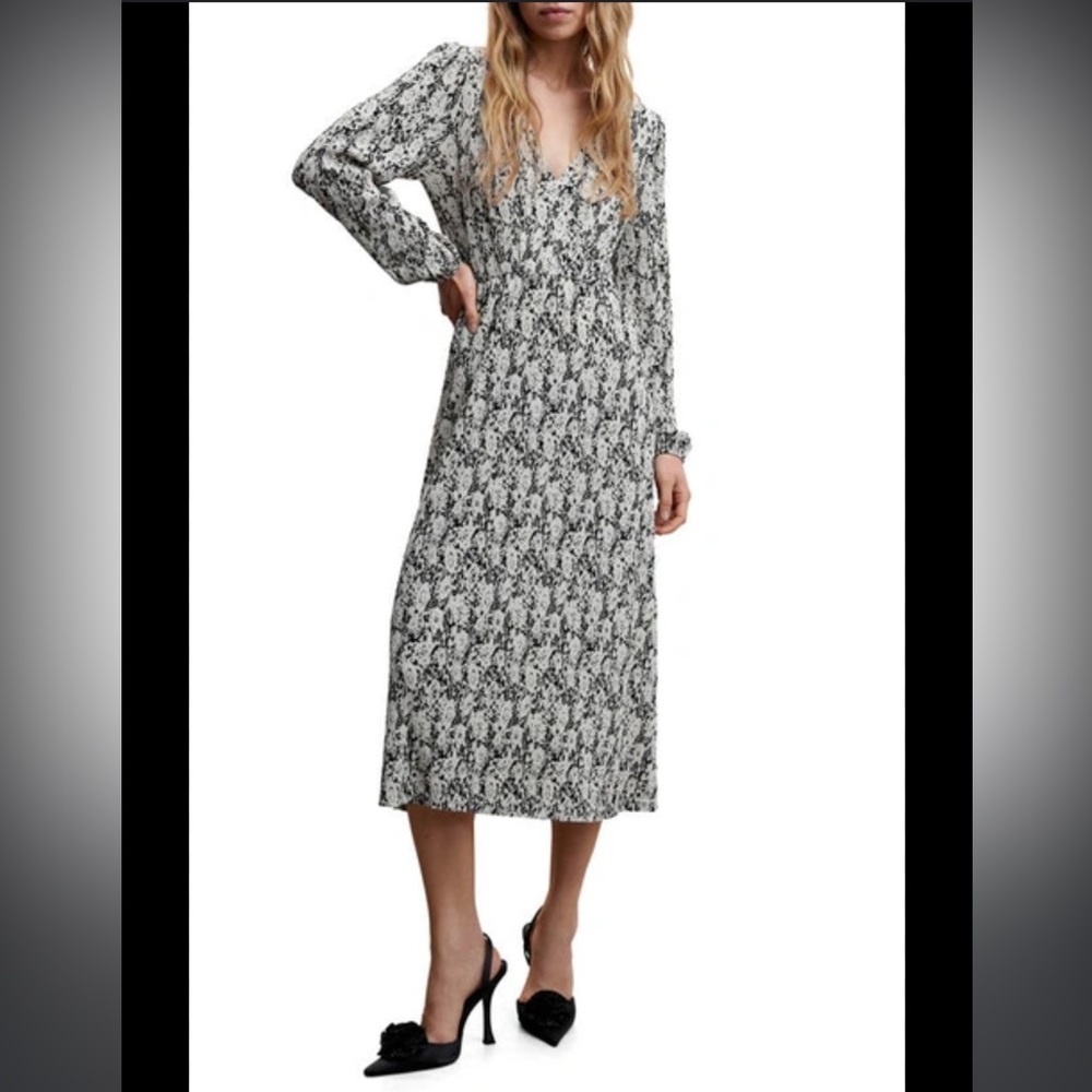 MNG Crinkled Cream & Black Texture A-line Dress Size 12